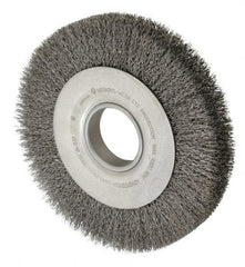 Anderson - 8" OD, 2" Arbor Hole, Crimped Steel Wheel Brush - 1-1/8" Face Width, 1-1/2" Trim Length, 0.014" Filament Diam, 4,500 RPM - Eagle Tool & Supply