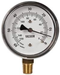 Gast - 1/4" NPT Vacuum Gauge - 0-60 psi Pressure, 0-150 Millibars - Eagle Tool & Supply