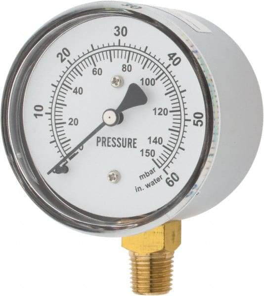 Gast - 1/4" NPT psi Pressure Gauge - 0-60 psi Pressure, 0-150 Millibars - Eagle Tool & Supply