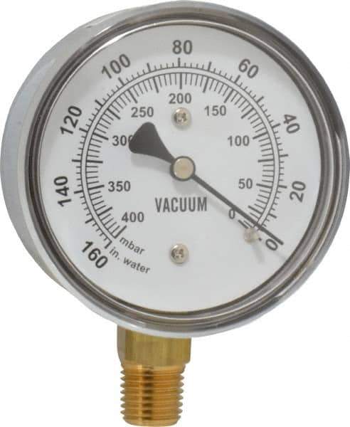 Gast - 1/4" NPT Vacuum Gauge - 0-60 psi Pressure, 0-400 Millibars - Eagle Tool & Supply