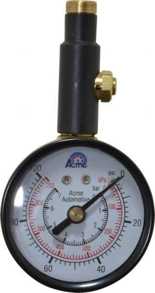 Acme - 0 to 100 psi Dial Straight Tire Pressure Gauge - Closed Check - Eagle Tool & Supply