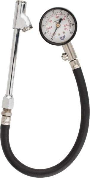 Acme - 0 to 160 psi Dial Straight Dual Tire Pressure Gauge - Closed Check, 12' Hose Length - Eagle Tool & Supply