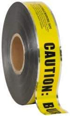 Presco - Caution: Buried Gas Line Below, Detectable Underground Tape - 1,000 Ft. Long x 2 Inch Wide Roll, Polyethylene on Aluminum, 5 mil Thick, Black and Yellow - Eagle Tool & Supply
