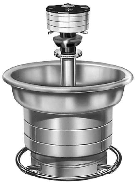 Bradley - Semi-Circular, Foot-Controlled, External Drain, 36" Diam, 3 Person Capacity, Stainless Steel, Wash Fountain - 1.25 GPM, 9" Bowl Depth, 28" High, 304 Material Grade - Eagle Tool & Supply