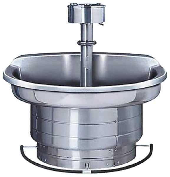 Bradley - Semi-Circular, Foot-Controlled, Internal Drain, 54" Diam, 4 Person Capacity, Stainless Steel, Wash Fountain - 3 GPM, 9" Bowl Depth, 28" High, 304 Material Grade - Eagle Tool & Supply