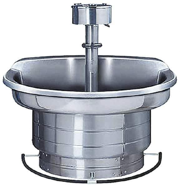 Bradley - Semi-Circular, Foot-Controlled, Internal Drain, 36" Diam, 3 Person Capacity, Stainless Steel, Wash Fountain - 1.25 GPM, 9" Bowl Depth, 28" High, 304 Material Grade - Eagle Tool & Supply