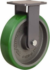 Hamilton - 8" Diam x 2" Wide x 9-1/2" OAH Top Plate Mount Rigid Caster - Polyurethane Mold onto Cast Iron Center, 1,500 Lb Capacity, Tapered Roller Bearing, 4 x 4-1/2" Plate - Eagle Tool & Supply