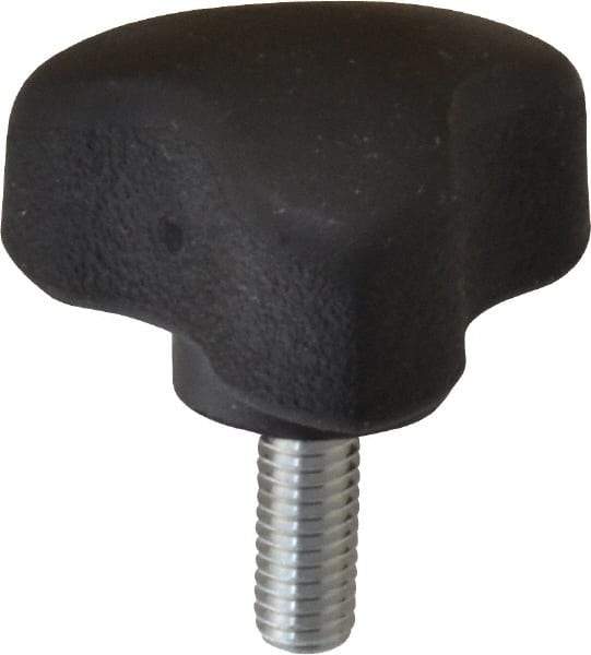 Gibraltar - 1.18" Head Diam, 3 Point Lobed Knob - 10-32 Stem, Thermoplastic Elastomer, Black - Eagle Tool & Supply