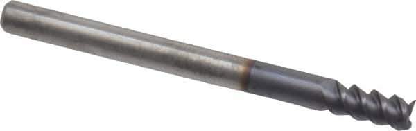 Accupro - 1/8", 1/4" LOC, 1/8" Shank Diam, 1-1/2" OAL, 3 Flute, Solid Carbide Square End Mill - Single End, AlTiN Finish, Spiral Flute, 60° Helix, Centercutting, Right Hand Cut, Right Hand Flute - Eagle Tool & Supply