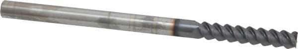 Accupro - 1/4", 1-1/4" LOC, 1/4" Shank Diam, 4" OAL, 3 Flute, Solid Carbide Square End Mill - Single End, AlTiN Finish, Spiral Flute, 60° Helix, Centercutting, Right Hand Cut, Right Hand Flute - Eagle Tool & Supply