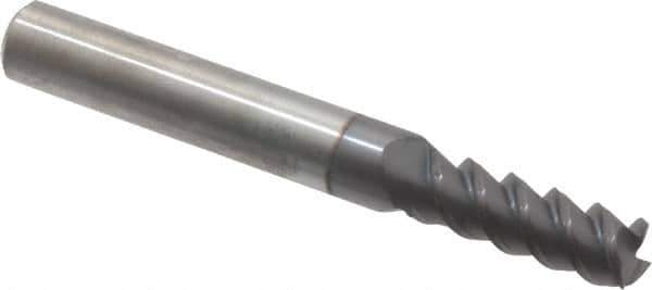 Accupro - 9/32", 13/16" LOC, 5/16" Shank Diam, 2-1/2" OAL, 3 Flute, Solid Carbide Square End Mill - Single End, AlTiN Finish, Spiral Flute, 60° Helix, Centercutting, Right Hand Cut, Right Hand Flute - Eagle Tool & Supply