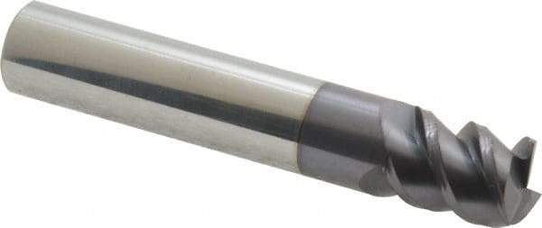 Accupro - 7/16", 9/16" LOC, 7/16" Shank Diam, 2-1/2" OAL, 3 Flute, Solid Carbide Square End Mill - Single End, AlTiN Finish, Spiral Flute, 60° Helix, Centercutting, Right Hand Cut, Right Hand Flute - Eagle Tool & Supply