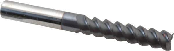 Accupro - 7/16", 2" LOC, 7/16" Shank Diam, 4" OAL, 3 Flute, Solid Carbide Square End Mill - Single End, AlTiN Finish, Spiral Flute, 60° Helix, Centercutting, Right Hand Cut, Right Hand Flute - Eagle Tool & Supply