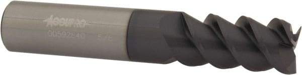 Accupro - 5/8", 1-1/4" LOC, 5/8" Shank Diam, 3-1/2" OAL, 3 Flute, Solid Carbide Square End Mill - Single End, AlTiN Finish, Spiral Flute, 60° Helix, Centercutting, Right Hand Cut, Right Hand Flute - Eagle Tool & Supply