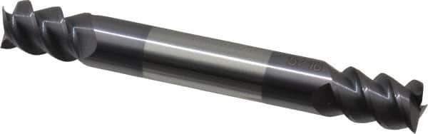 Accupro - 5/16", 7/16" LOC, 5/16" Shank Diam, 2-1/2" OAL, 3 Flute, Solid Carbide Square End Mill - Double End, AlTiN Finish, Spiral Flute, 60° Helix, Centercutting, Right Hand Cut, Right Hand Flute - Eagle Tool & Supply