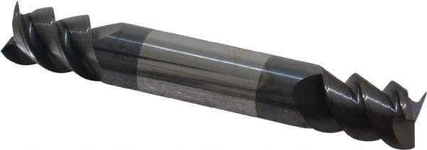Accupro - 3/8", 1/2" LOC, 3/8" Shank Diam, 2-1/2" OAL, 3 Flute, Solid Carbide Square End Mill - Double End, AlTiN Finish, Spiral Flute, 60° Helix, Centercutting, Right Hand Cut, Right Hand Flute - Eagle Tool & Supply