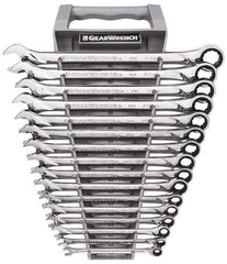 GearWrench - 16 Piece, 8mm to 24mm, 12 Point Combination Wrench Set - Metric Measurement Standard, Chrome Finish, Comes in Tray - Eagle Tool & Supply