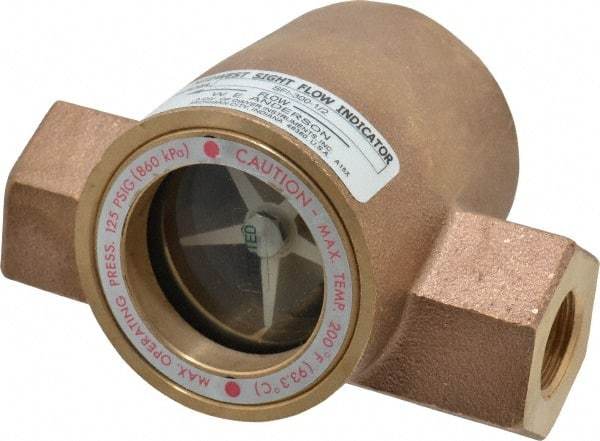 Dwyer - 1/2 Inch, Bronze Body Sight Flow Indicator - 125 Max psi, 4-1/16 Inch Overall Length, 200°F - Eagle Tool & Supply