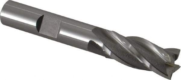 OSG - 7/16", 1" LOC, 3/8" Shank Diam, 2-11/16" OAL, 4 Flute, Vanadium High Speed Steel Square End Mill - Single End, Uncoated, Spiral Flute, 30° Helix, Centercutting, Right Hand Cut, Right Hand Flute, Series 574 - Eagle Tool & Supply