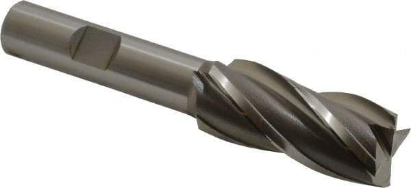 OSG - 23/32", 1-5/8" LOC, 1/2" Shank Diam, 3-5/8" OAL, 4 Flute, Vanadium High Speed Steel Square End Mill - Single End, Uncoated, Spiral Flute, 30° Helix, Centercutting, Right Hand Cut, Right Hand Flute, Series 574 - Eagle Tool & Supply