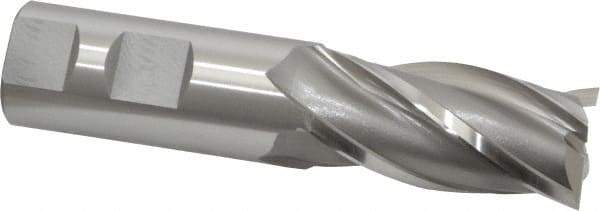 OSG - 1", 2" LOC, 1" Shank Diam, 4-1/2" OAL, 4 Flute, Vanadium High Speed Steel Square End Mill - Single End, Uncoated, Spiral Flute, 30° Helix, Centercutting, Right Hand Cut, Right Hand Flute, Series 574 - Eagle Tool & Supply
