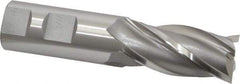OSG - 1", 2" LOC, 1" Shank Diam, 4-1/2" OAL, 4 Flute, Vanadium High Speed Steel Square End Mill - Single End, Uncoated, Spiral Flute, 30° Helix, Centercutting, Right Hand Cut, Right Hand Flute, Series 574 - Eagle Tool & Supply