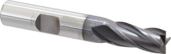 OSG - 11/32", 3/4" LOC, 3/8" Shank Diam, 2-1/2" OAL, 4 Flute, Vanadium High Speed Steel Square End Mill - Single End, TiCN Finish, Spiral Flute, 30° Helix, Centercutting, Right Hand Cut, Right Hand Flute, Series 574 - Eagle Tool & Supply