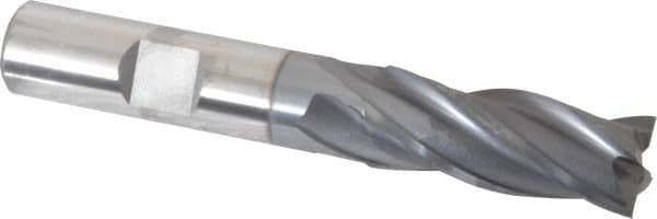 OSG - 17/32", 1-3/8" LOC, 1/2" Shank Diam, 3-3/8" OAL, 4 Flute, Vanadium High Speed Steel Square End Mill - Single End, TiCN Finish, Spiral Flute, 30° Helix, Centercutting, Right Hand Cut, Right Hand Flute, Series 574 - Eagle Tool & Supply