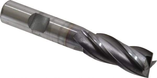 OSG - 9/16", 1-3/8" LOC, 1/2" Shank Diam, 3-3/8" OAL, 4 Flute, Vanadium High Speed Steel Square End Mill - Single End, TiCN Finish, Spiral Flute, 30° Helix, Centercutting, Right Hand Cut, Right Hand Flute, Series 574 - Eagle Tool & Supply