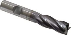 OSG - 9/16", 1-3/8" LOC, 1/2" Shank Diam, 3-3/8" OAL, 4 Flute, Vanadium High Speed Steel Square End Mill - Single End, TiCN Finish, Spiral Flute, 30° Helix, Centercutting, Right Hand Cut, Right Hand Flute, Series 574 - Eagle Tool & Supply