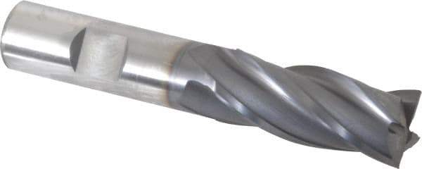 OSG - 11/16", 1-5/8" LOC, 5/8" Shank Diam, 3-3/4" OAL, 4 Flute, Vanadium High Speed Steel Square End Mill - Single End, TiCN Finish, Spiral Flute, 30° Helix, Centercutting, Right Hand Cut, Right Hand Flute, Series 574 - Eagle Tool & Supply