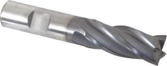 OSG - 11/16", 1-5/8" LOC, 5/8" Shank Diam, 3-3/4" OAL, 4 Flute, Vanadium High Speed Steel Square End Mill - Single End, TiCN Finish, Spiral Flute, 30° Helix, Centercutting, Right Hand Cut, Right Hand Flute, Series 574 - Eagle Tool & Supply