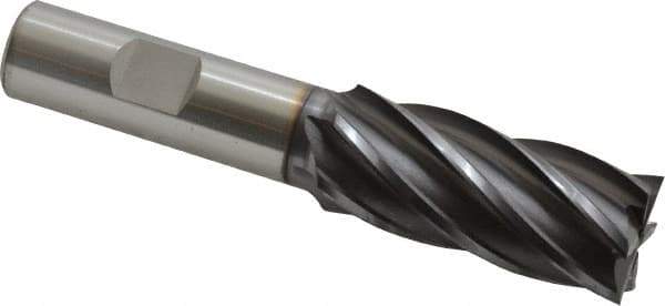 OSG - 13/16", 1-7/8" LOC, 5/8" Shank Diam, 4" OAL, 6 Flute, Vanadium High Speed Steel Square End Mill - Single End, TiCN Finish, Spiral Flute, 30° Helix, Centercutting, Right Hand Cut, Right Hand Flute, Series 574 - Eagle Tool & Supply