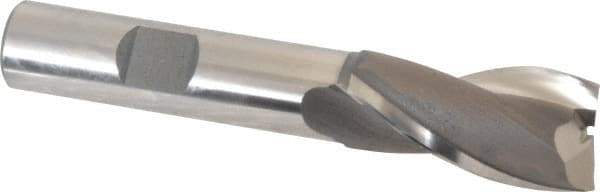 OSG - 21/32", 1-5/16" LOC, 1/2" Shank Diam, 3-5/16" OAL, 2 Flute, Vanadium High Speed Steel Square End Mill - Single End, Uncoated, Spiral Flute, 30° Helix, Centercutting, Right Hand Cut, Right Hand Flute, Series 573 - Eagle Tool & Supply
