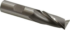OSG - 11/16", 1-5/16" LOC, 5/8" Shank Diam, 3-7/16" OAL, 2 Flute, Vanadium High Speed Steel Square End Mill - Single End, Uncoated, Spiral Flute, 30° Helix, Centercutting, Right Hand Cut, Right Hand Flute, Series 573 - Eagle Tool & Supply