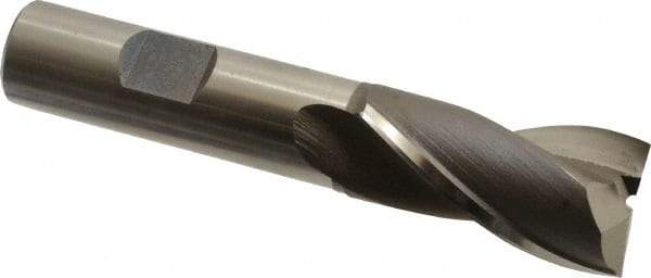 OSG - 25/32", 1-1/2" LOC, 5/8" Shank Diam, 3-5/8" OAL, 2 Flute, Vanadium High Speed Steel Square End Mill - Single End, Uncoated, Spiral Flute, 30° Helix, Centercutting, Right Hand Cut, Right Hand Flute, Series 573 - Eagle Tool & Supply