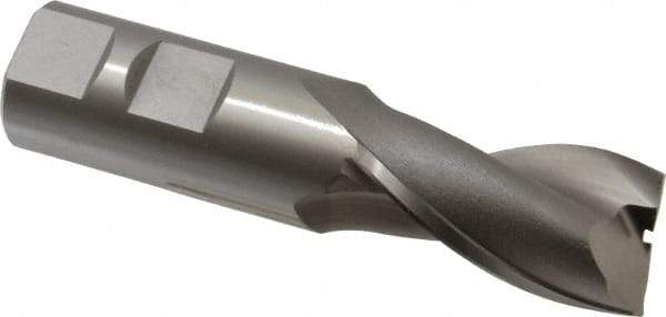 OSG - 7/8", 1-1/2" LOC, 7/8" Shank Diam, 3-3/4" OAL, 2 Flute, Vanadium High Speed Steel Square End Mill - Single End, Uncoated, Spiral Flute, 30° Helix, Centercutting, Right Hand Cut, Right Hand Flute, Series 573 - Eagle Tool & Supply