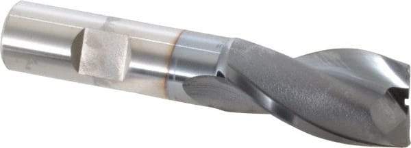 OSG - 13/16", 1-1/2" LOC, 5/8" Shank Diam, 3-5/8" OAL, 2 Flute, Vanadium High Speed Steel Square End Mill - Single End, TiCN Finish, Spiral Flute, 30° Helix, Centercutting, Right Hand Cut, Right Hand Flute, Series 573 - Eagle Tool & Supply