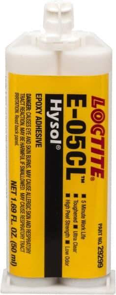 Loctite - 50 mL Cartridge Two Part Epoxy - 3 min Working Time, 1,430 psi Shear Strength, Series E-05CL - Eagle Tool & Supply