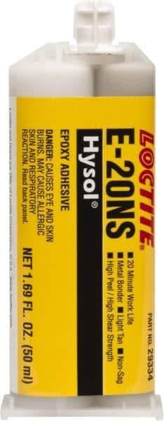 Loctite - 50 mL Cartridge Two Part Epoxy - 20 min Working Time, 2,790 psi Shear Strength, Series E-20NS - Eagle Tool & Supply