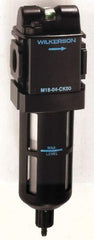 Wilkerson - 1/2" Port Coalescing Filter - Polycarbonate Bowl, Manual Drain, 150 Max psi, 0.01 Micron Rating, 9-1/4" Long x 2.9" Wide x 9-1/4" High - Eagle Tool & Supply