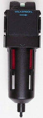 Wilkerson - 3/8" Port Coalescing Filter - Polycarbonate Bowl, Manual Drain, 150 Max psi, 0.05 Micron Rating, 9.3" Long x 2.9" Wide - Eagle Tool & Supply