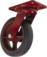Hamilton - 8" Diam x 2" Wide x 9-3/4" OAH Top Plate Mount Swivel Caster - Rubber Mold on Cast Iron, 500 Lb Capacity, Straight Roller Bearing, 4-1/2 x 6-1/2" Plate - Eagle Tool & Supply