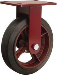 Hamilton - 8" Diam x 2" Wide x 9-3/4" OAH Top Plate Mount Rigid Caster - Rubber Mold on Cast Iron, 500 Lb Capacity, Straight Roller Bearing, 4-1/2 x 6-1/2" Plate - Eagle Tool & Supply