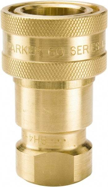 Parker - 3/8 NPTF Brass Hydraulic Hose Female Pipe Thread Coupler - 1,000 psi, 6 GPM - Eagle Tool & Supply