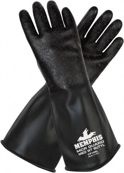 MCR Safety - Size S (7), 14" Long, 14 mil Thick, Butyl Chemical Resistant Gloves - Smooth Finish, Black - Eagle Tool & Supply