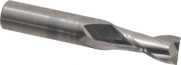 OSG - 15/32", 1" LOC, 1/2" Shank Diam, 3" OAL, 2 Flute, Solid Carbide Square End Mill - Single End, Uncoated, Spiral Flute, 30° Helix, Centercutting, Right Hand Cut, Right Hand Flute, Series 402 - Eagle Tool & Supply