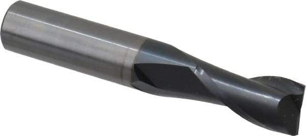 OSG - 1/2", 1" LOC, 1/2" Shank Diam, 3" OAL, 2 Flute, Solid Carbide Square End Mill - Single End, TiAlN Finish, Spiral Flute, 30° Helix, Centercutting, Right Hand Cut, Right Hand Flute, Series 402 - Eagle Tool & Supply