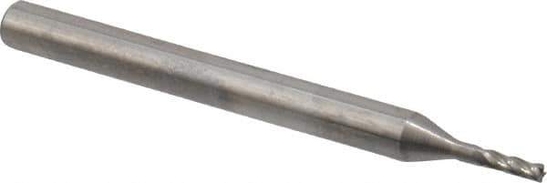 OSG - 3/64", 9/64" LOC, 1/8" Shank Diam, 1-1/2" OAL, 4 Flute, Solid Carbide Square End Mill - Single End, Uncoated, Spiral Flute, 30° Helix, Centercutting, Right Hand Cut, Right Hand Flute, Series 404 - Eagle Tool & Supply