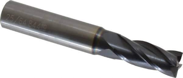 OSG - 25/64", 1" LOC, 7/16" Shank Diam, 2-3/4" OAL, 4 Flute, Solid Carbide Square End Mill - Single End, TiAlN Finish, Spiral Flute, 30° Helix, Centercutting, Right Hand Cut, Right Hand Flute, Series 404 - Eagle Tool & Supply